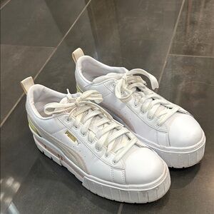 Puma White Sneakers with Yellow Accents